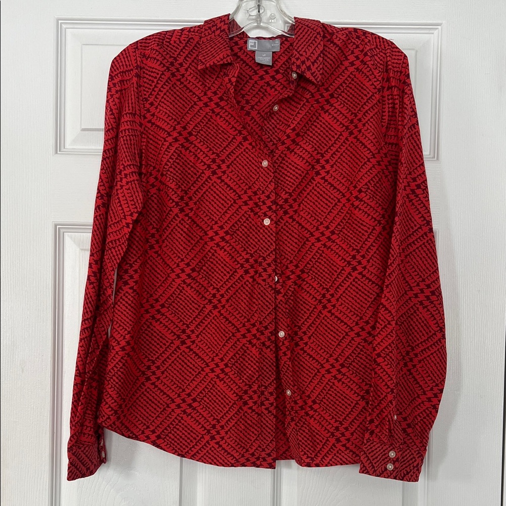 Silk blend Red Geometric Women's Button Down Shirt